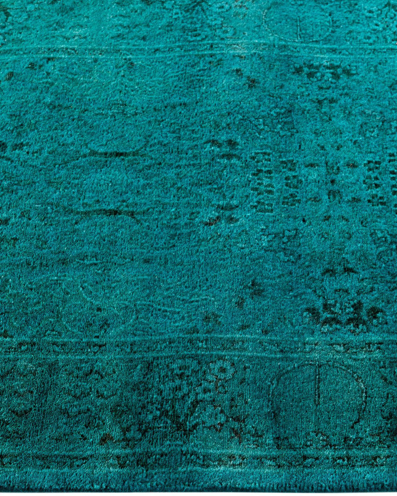 Contemporary Overdyed Wool Hand Knotted Blue Runner 2'6"x9'6"