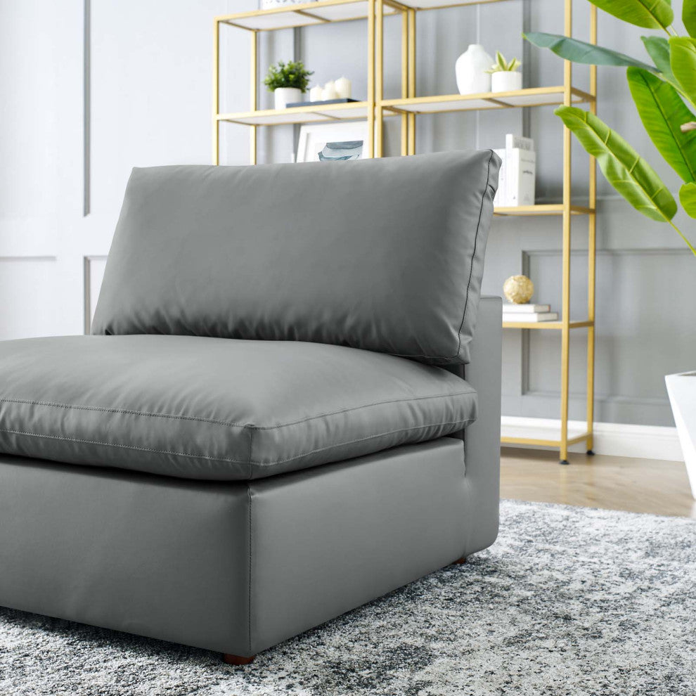 Commix Down Filled Overstuffed Vegan Leather Armless Chair Gray