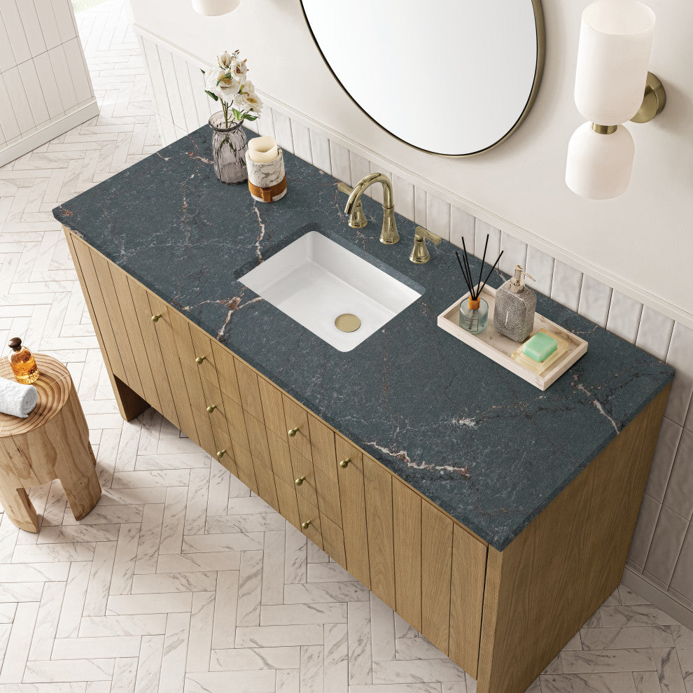 Hudson 60" Single Vanity, Light Natural Oak w/ Parisien Bleu