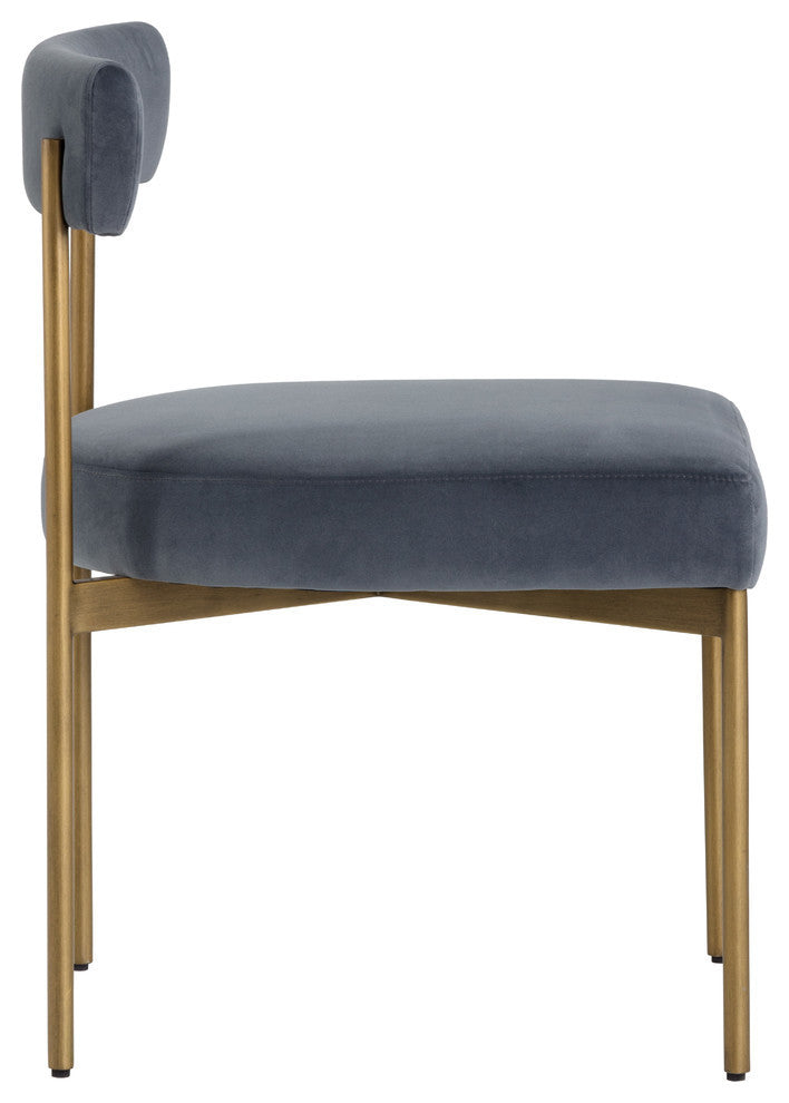 Seneca Dining Chair, Antique Brass, Velvet Slate, Set of 2