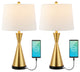 Colton 26" French Country Iron Table Lamp, USB Charging, Set of 2, Gold