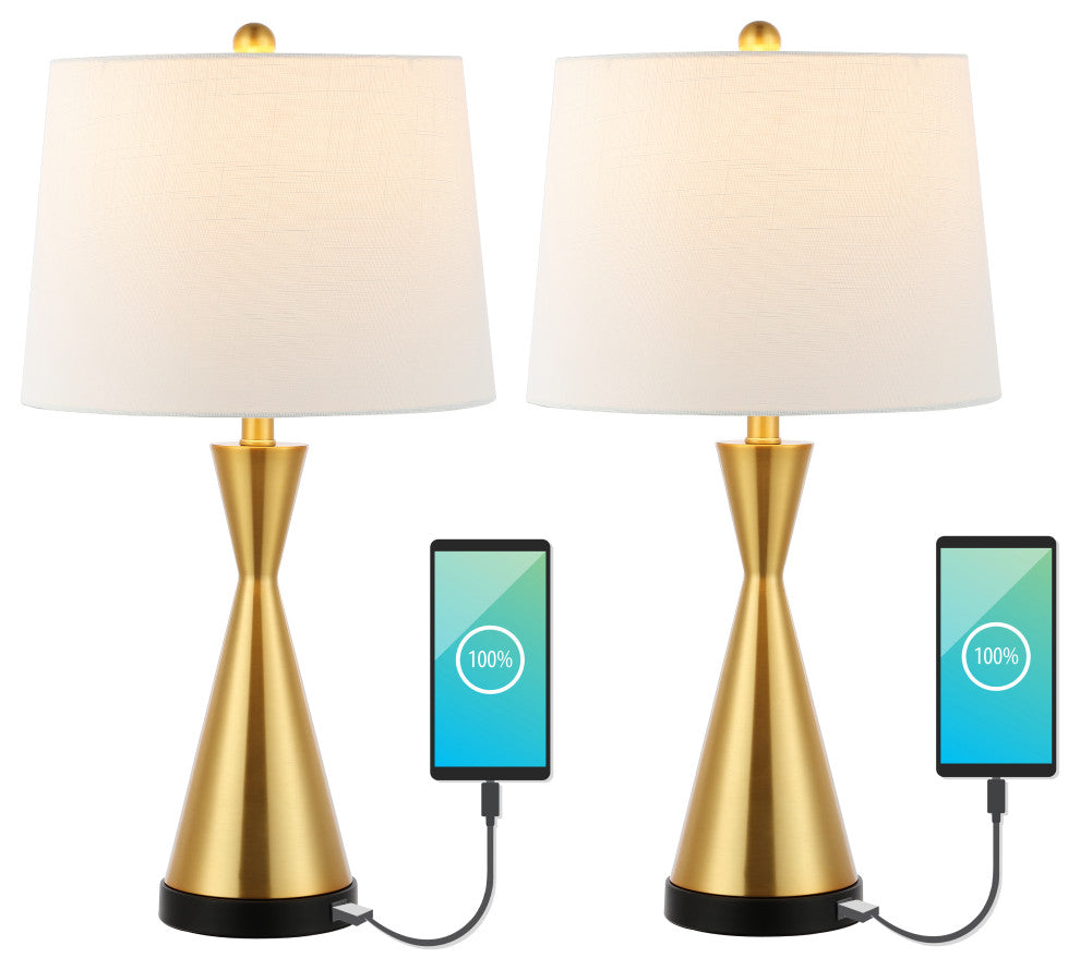 Colton 26" French Country Iron Table Lamp, USB Charging, Set of 2, Gold