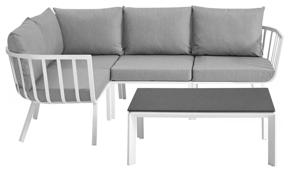 Riverside 5 Piece Outdoor Patio Aluminum Set White Gray