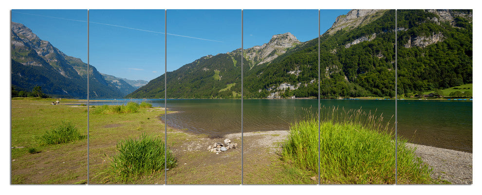 Green Mountain Landscape View, Landscape Canvas Art Print, 70"x28", 6 Panels