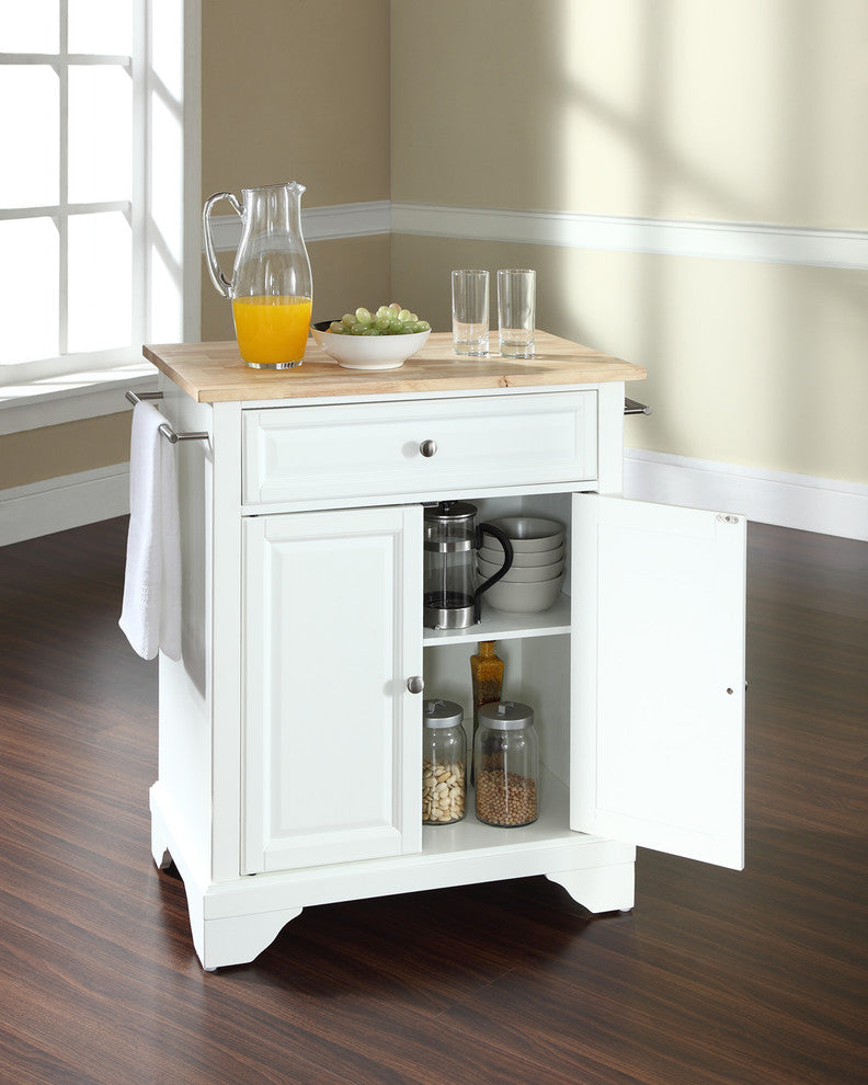 LaFayette Natural Wood Top Portable Kitchen Island, White Finish