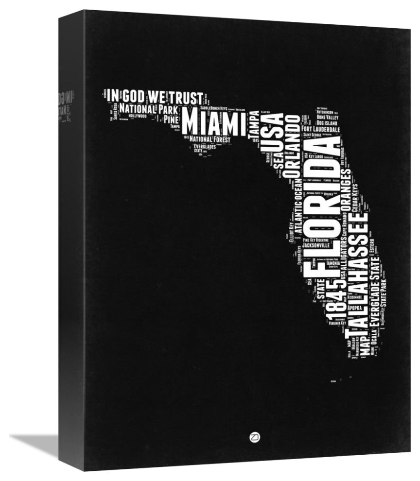 "Florida Black and White Map" Fine Art Print