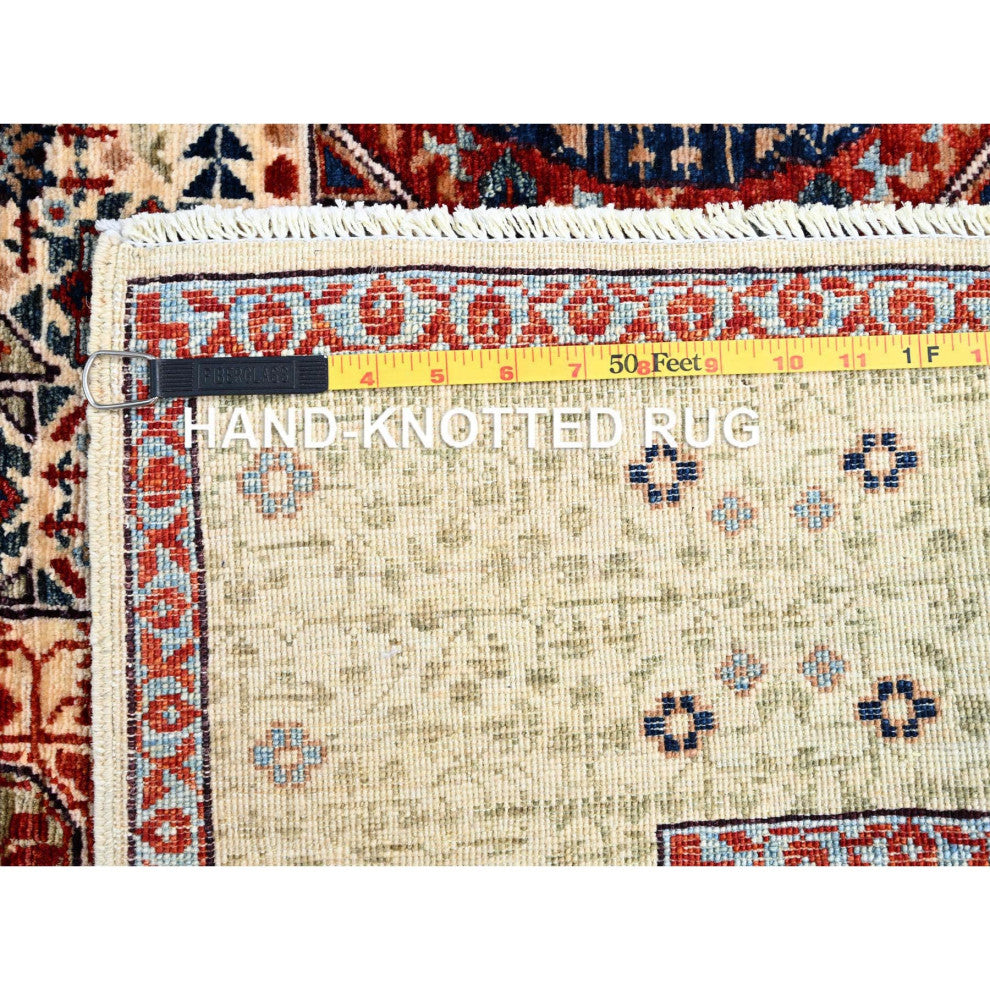 White, Hand Knotted, 100% Wool, Mamluk Design, Oriental Rug, 4'10"x7'