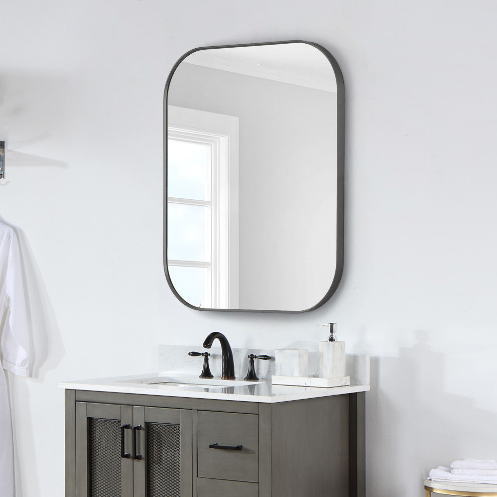 Trielle Rectangular Framed Bathroom Wall Mirror, Gunmetal, 36"