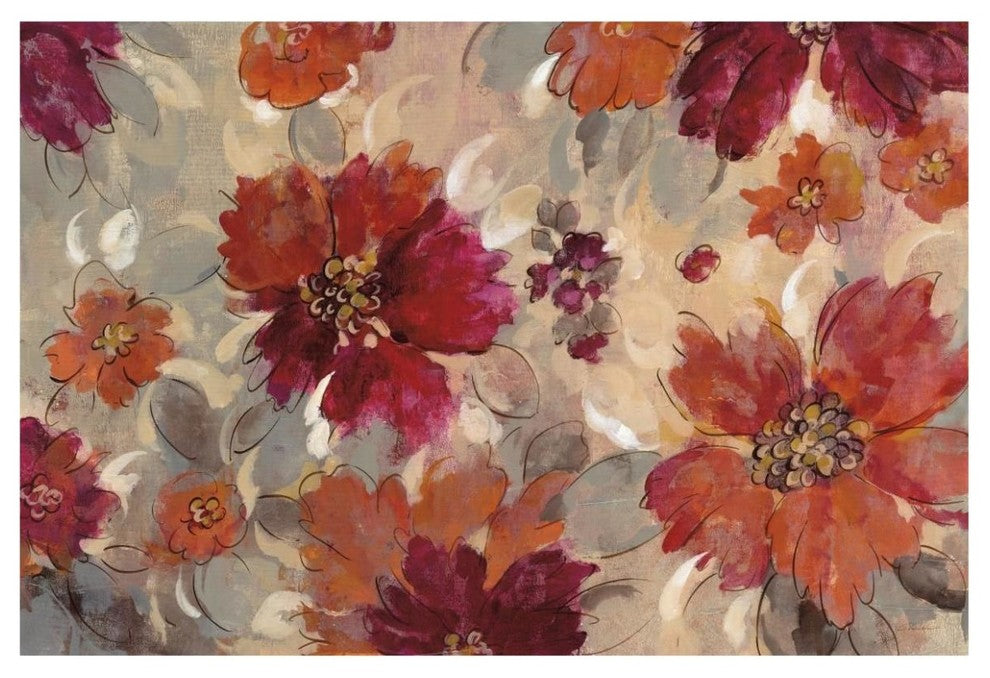 "Magenta and Coral Floral" Digital Paper Print by Silvia Vassileva, 62"x42"