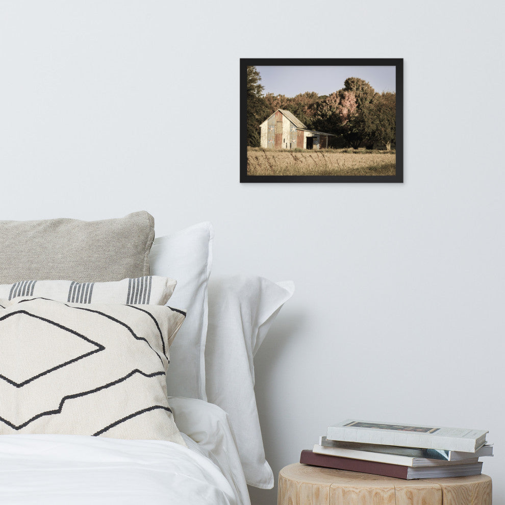 Patriotic Barn in Field Aged Effect Framed Photo Paper Wall Art Prints, Black, 12" X 16"