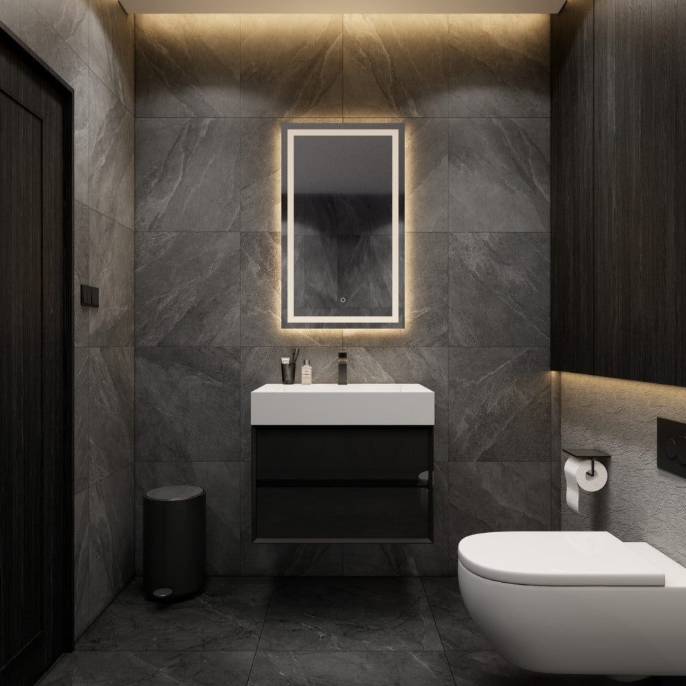MAX 30" Floating Bath Vanity With Acrylic Sink, Gloss Black