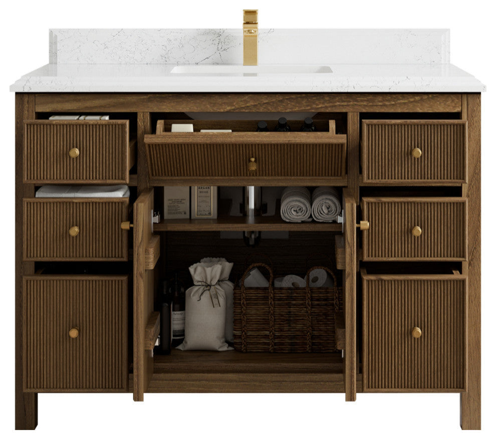 Sonoma Teak 48 Single Sink Bath Vanity in Dark Natural with 1.5" Empira Quartz