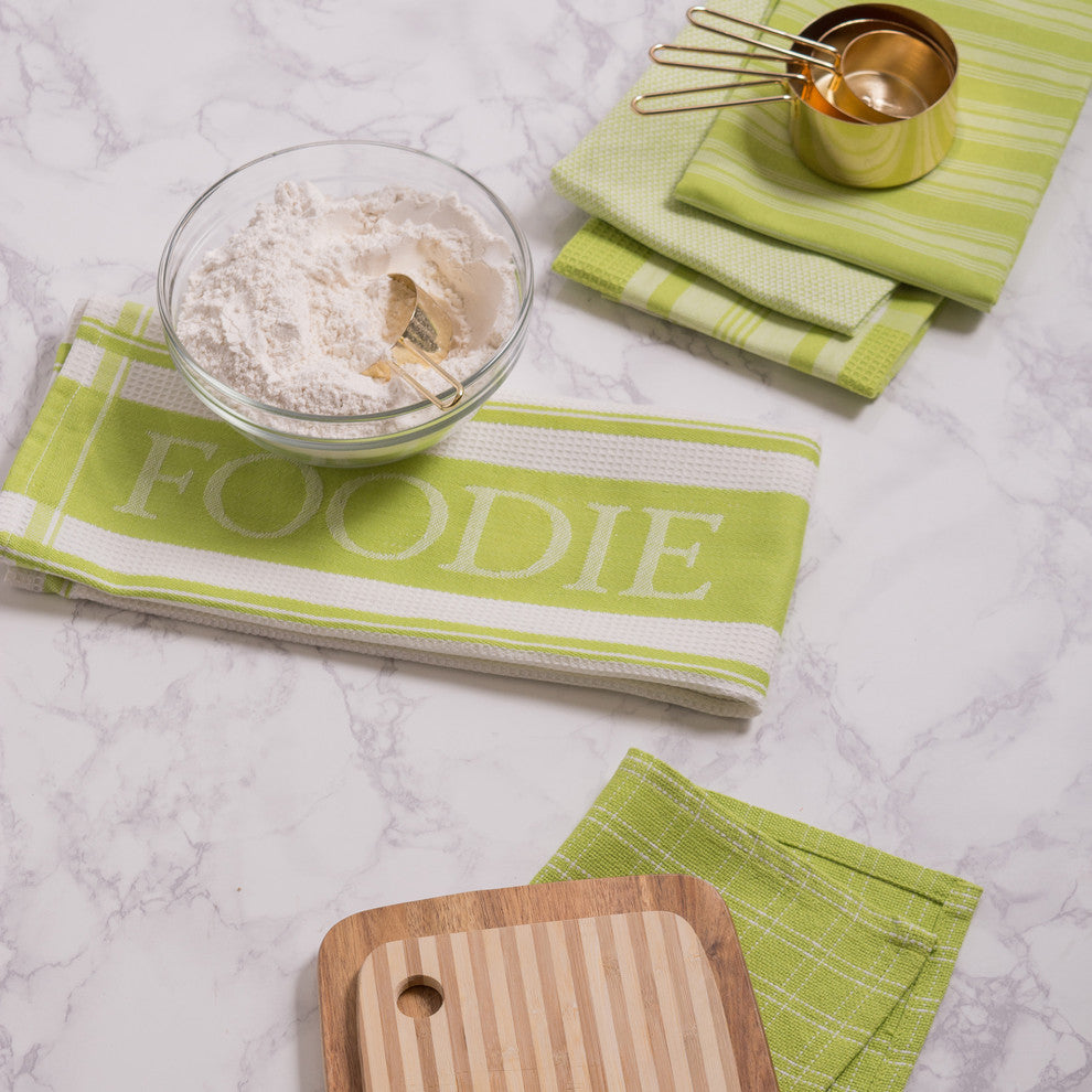 DII Assorted Lime Foodie Dishtowel And Dishcloth, Set of 5