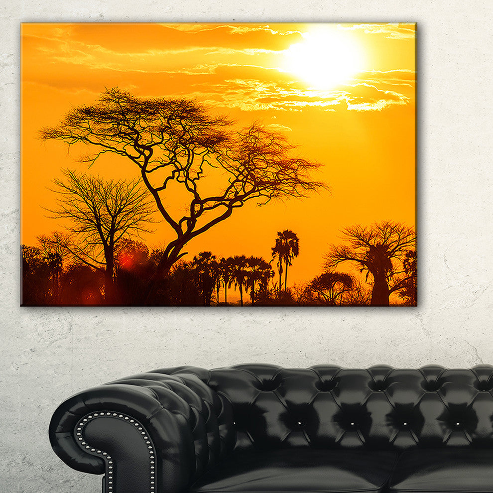 "Orange Glow of African Sunset" Extra Large Wall Art Landscape, 1 Panel, 60"x28"