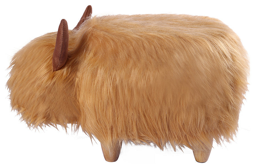Brown Fur Cow Animal Ottoman, Storage for Living Room
