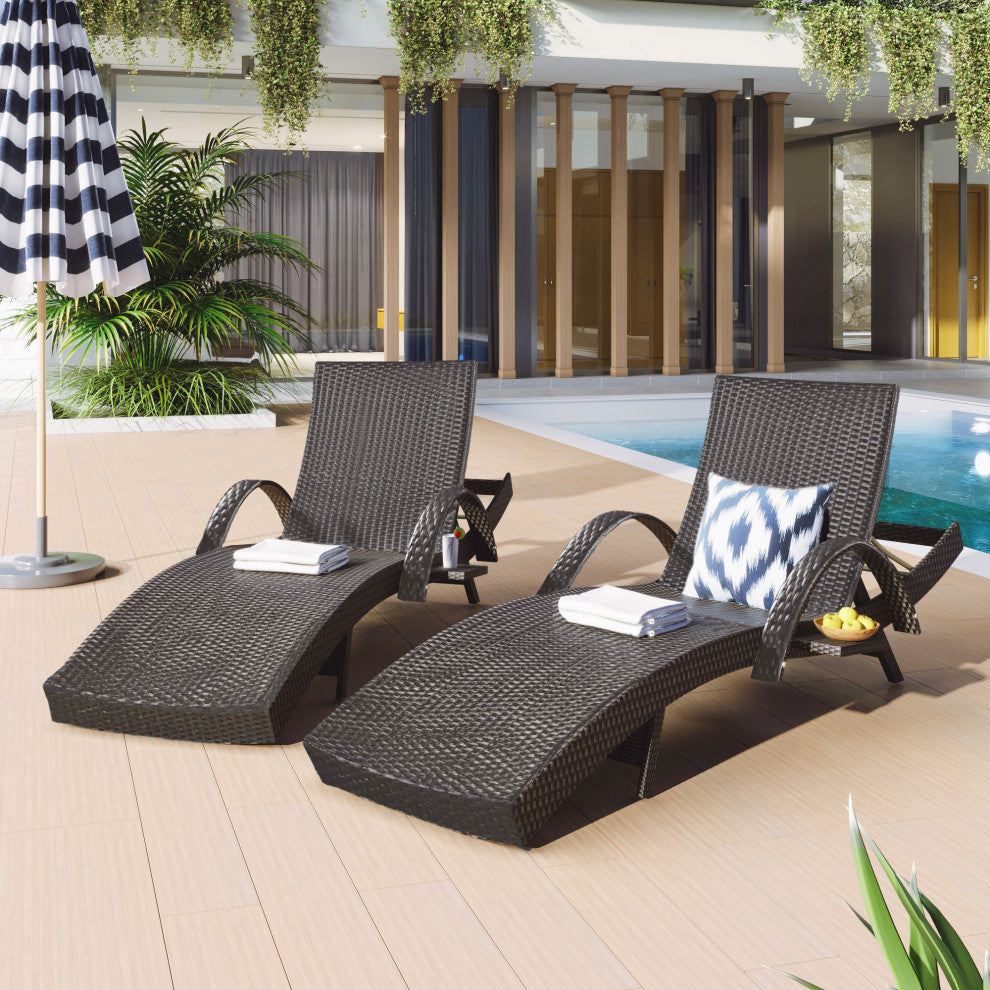 Gewnee Outdoor Wicker Chaise Lounge Chairs Set of 2