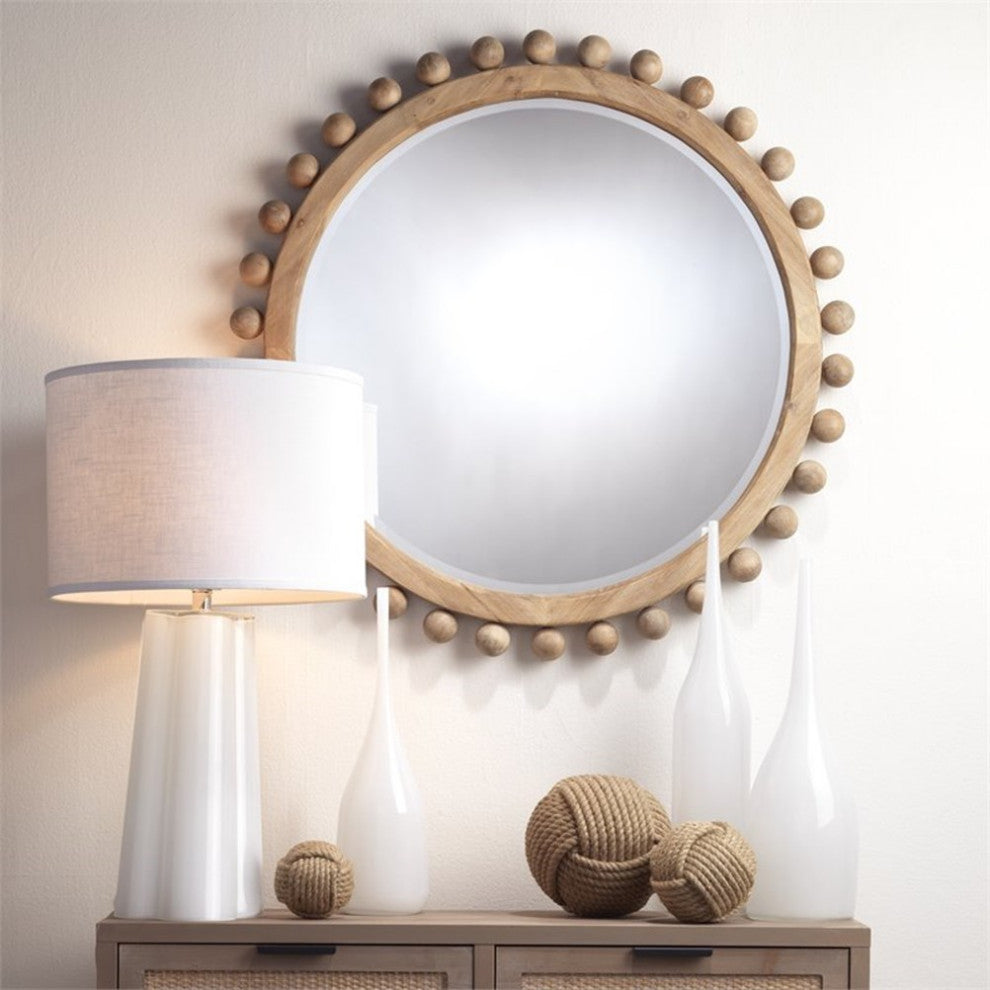 Eden Home Coastal Wood Mirror with Small Balls in Natural Finish