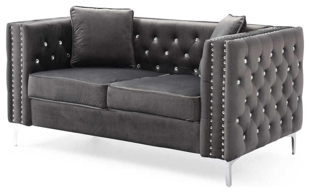 Paige Velvet Tufted Loveseat, Grey