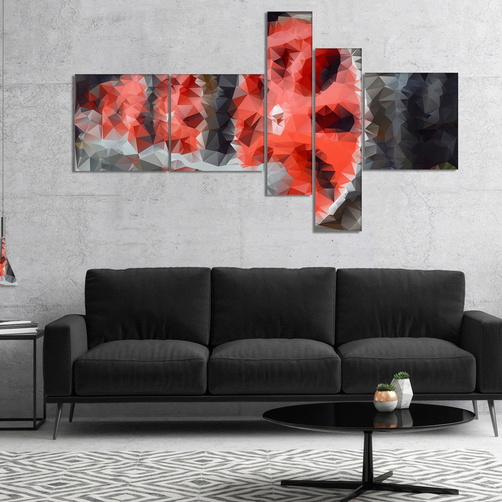 Red Wheels of Old Steam Train, Abstract Canvas Art Print, 60"x32", 5 panels