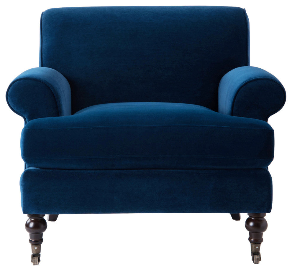Lawson Accent Arm Chair With Casters, Navy Blue Velvet