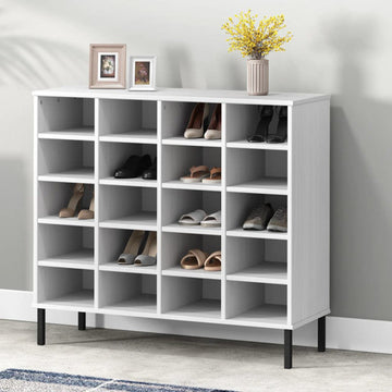 vidaXL Shoe Cabinet Shoe Cubby Shoe Rack with Metal Legs White Solid Pine Wood