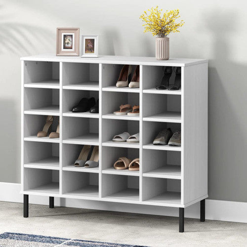 vidaXL Shoe Cabinet Shoe Cubby Shoe Rack with Metal Legs White Solid Pine Wood
