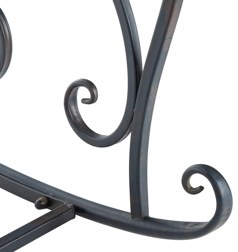 Outdoor Rocking Bench, Metal Construction and Scrollwork in Black Rust Finish