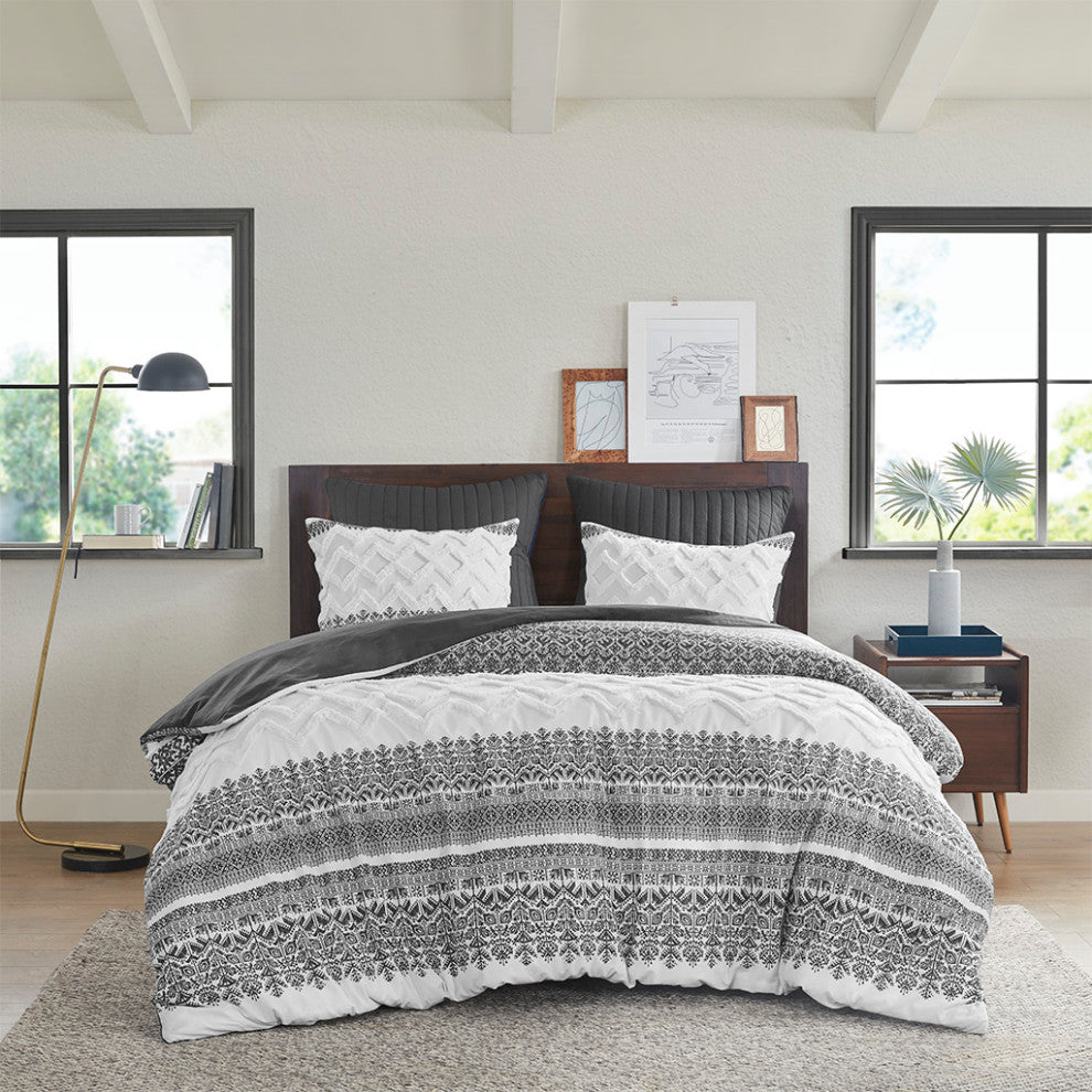 INK+IVY Mila Cotton Farmhouse 3-Piece, Gray, King/Cal King, Comforter Set