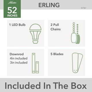 Erling Ceiling Fan, LED Light Kit and Pull Chain, Matte White, 52"