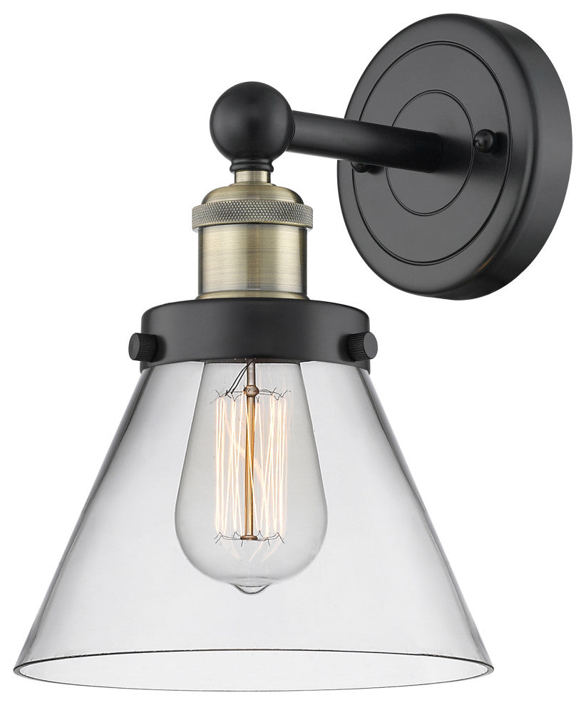 Large Cone 1-Light 7" Sconce, Black Antique Brass Finish, Clear Shade