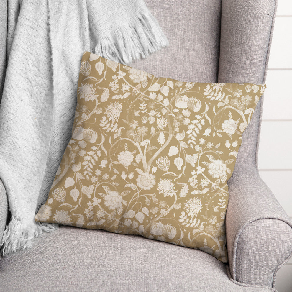 Gold and White Florals 18x18 Spun Poly Pillow