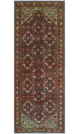 Fine Vintage Distressed Martha Navy/Red Runner, 3'6 x 9'6