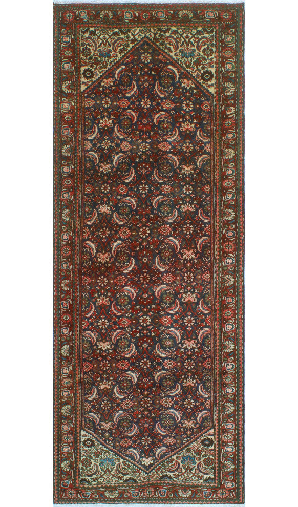 Fine Vintage Distressed Martha Navy/Red Runner, 3'6 x 9'6