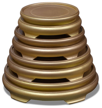 4.5 in Round Asian Wooden Stand, Gold
