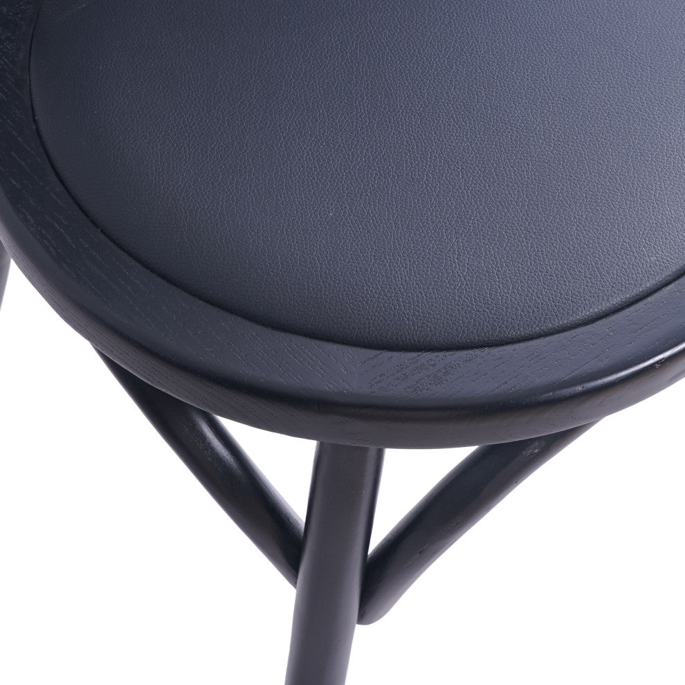 Cano Beech Wood and Rattan Dining Chair With Faux Leather Cushion, Set of 2, Black/Black