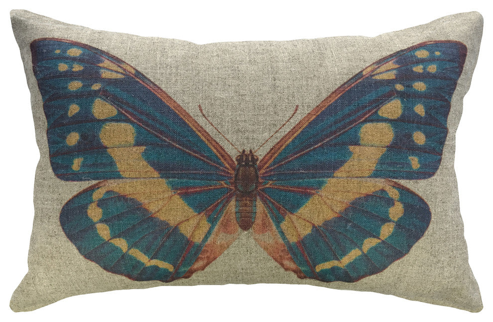 Blue Butterfly Linen Pillow