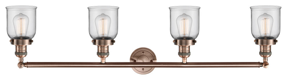 Small Bell 4-Light Bath Fixture, Clear Glass, Antique Copper