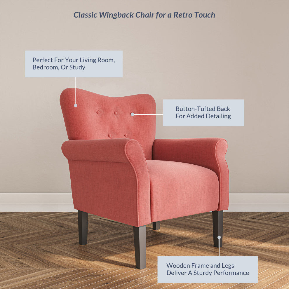 High Wingback Linen Armchair, Brick