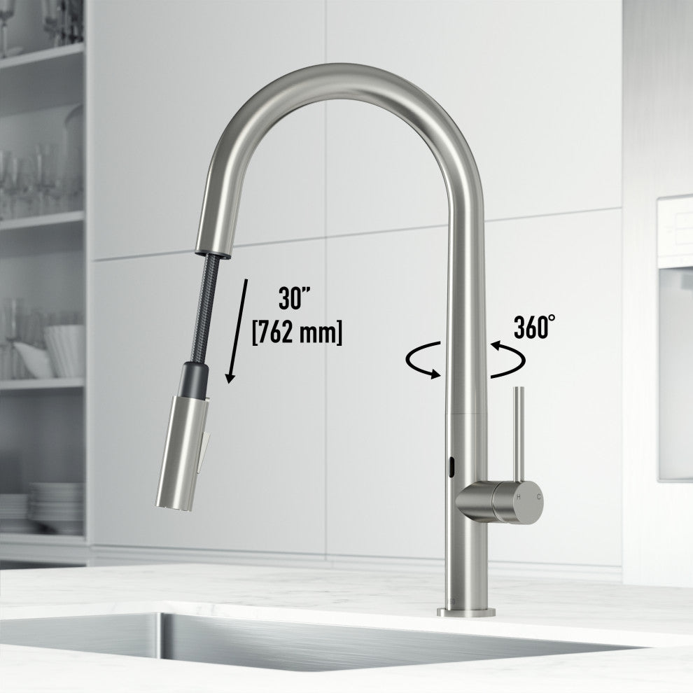 VIGO Greenwich 18" H Single Handle Pull-Down Sprayer Kitchen Faucet, Brushed Nickel, Touchless, Without Extras