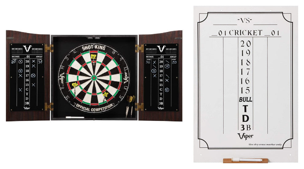 Vault Dartboard Cabinet With Shot King Sisal Dartboard and Dry Erase Scoreboard