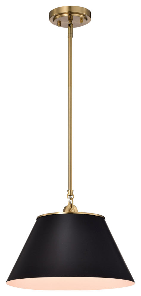 Dover 1-Light Medium Pendant, Black With Vintage Brass