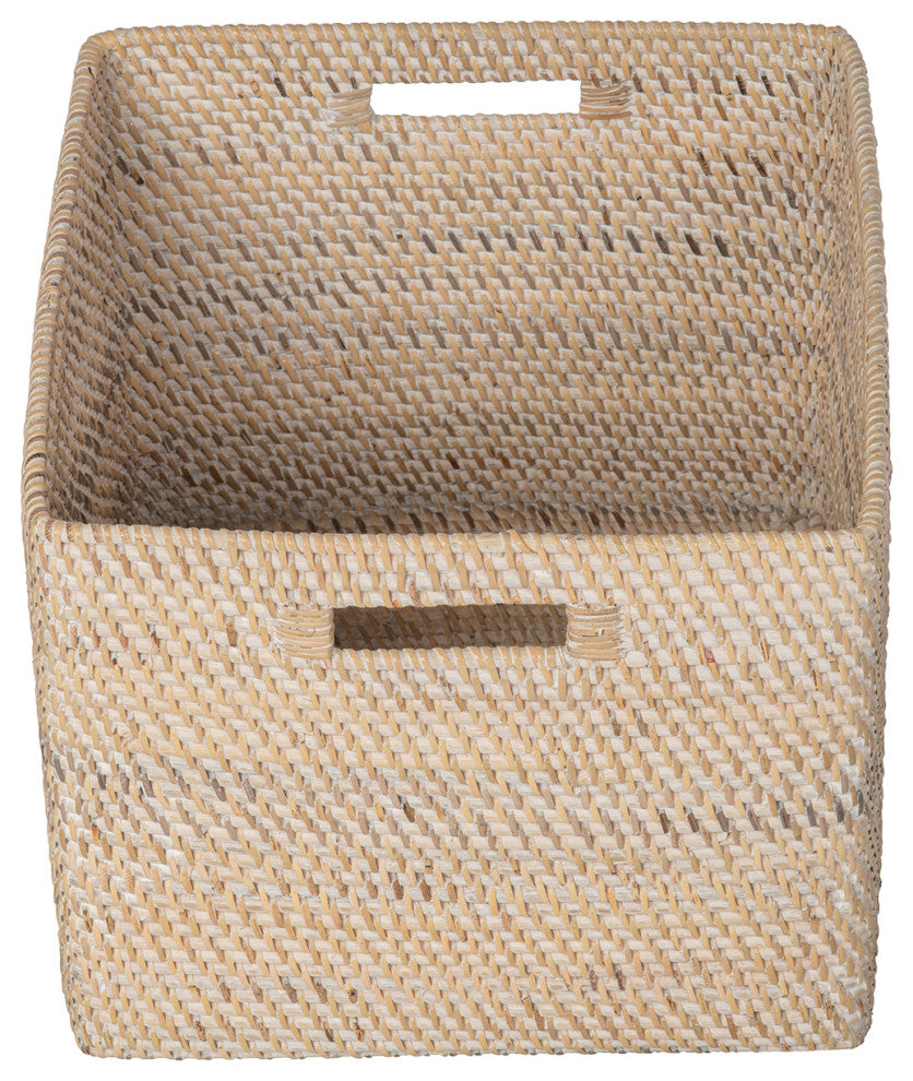 Loma Decorative Square Rattan Storage Basket With Handles, Honey-Brown, Latte