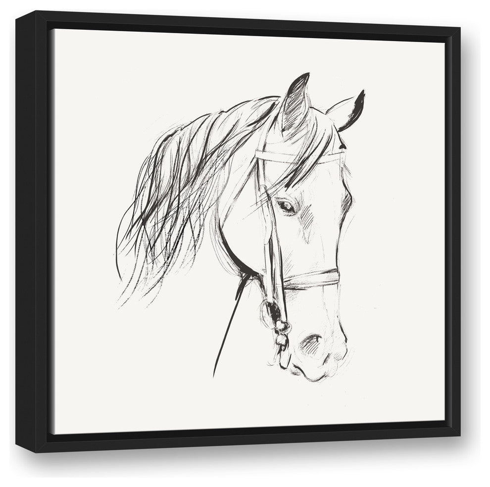 "Calm Horse Sketch" Black Floating Framed Canvas, 20"x20"