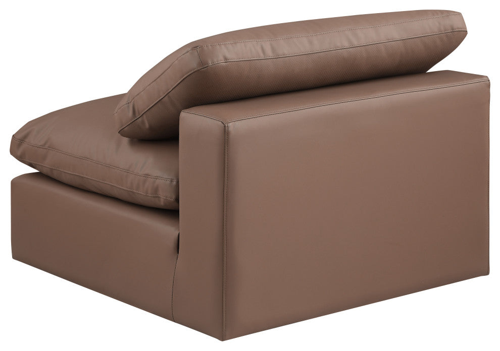 Comfy Beige Linen Textured Fabric Modular Chair, Brown, Vegan Leather, Armless Chair
