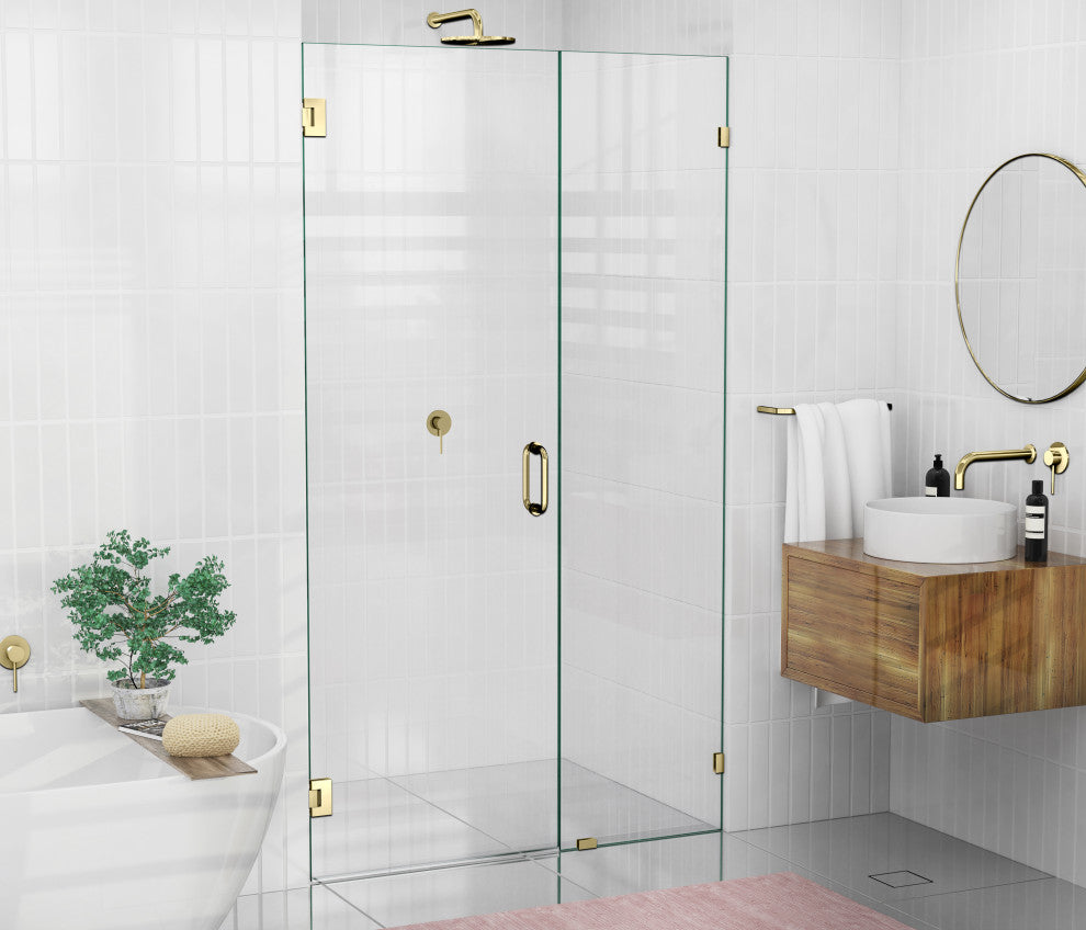 78"x48.75" Frameless Shower Door Wall Hinge, Polished Brass