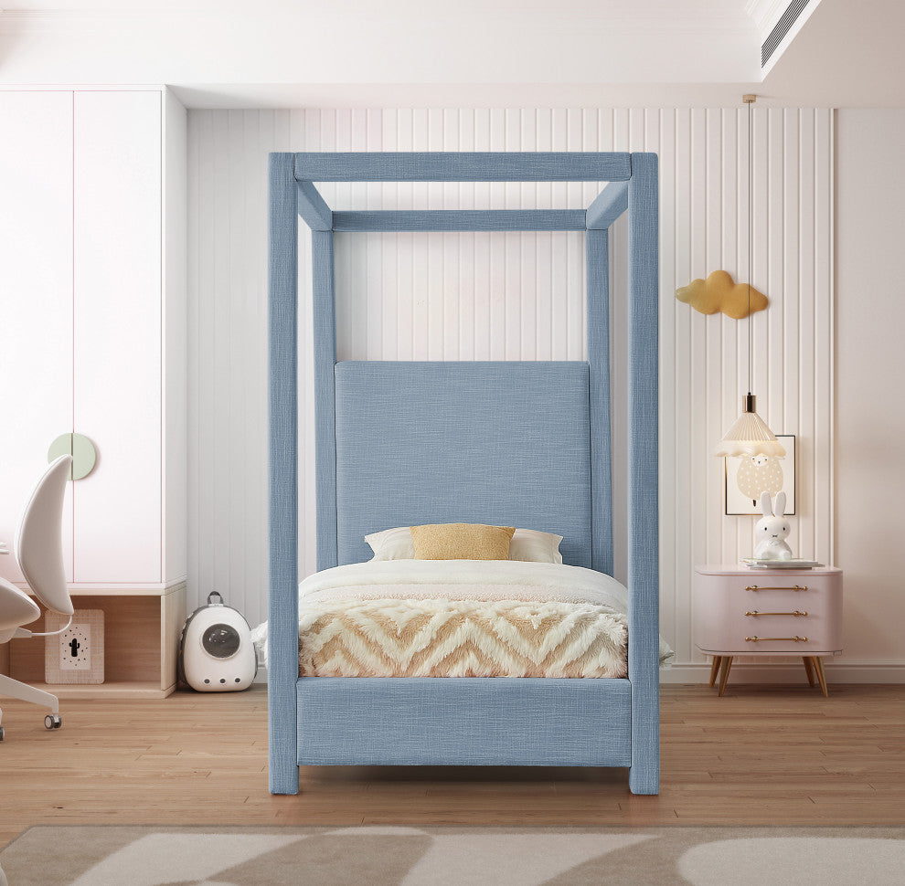 Emerson Upholstered Bed, Sky Blue, Twin, Linen Textured Fabric
