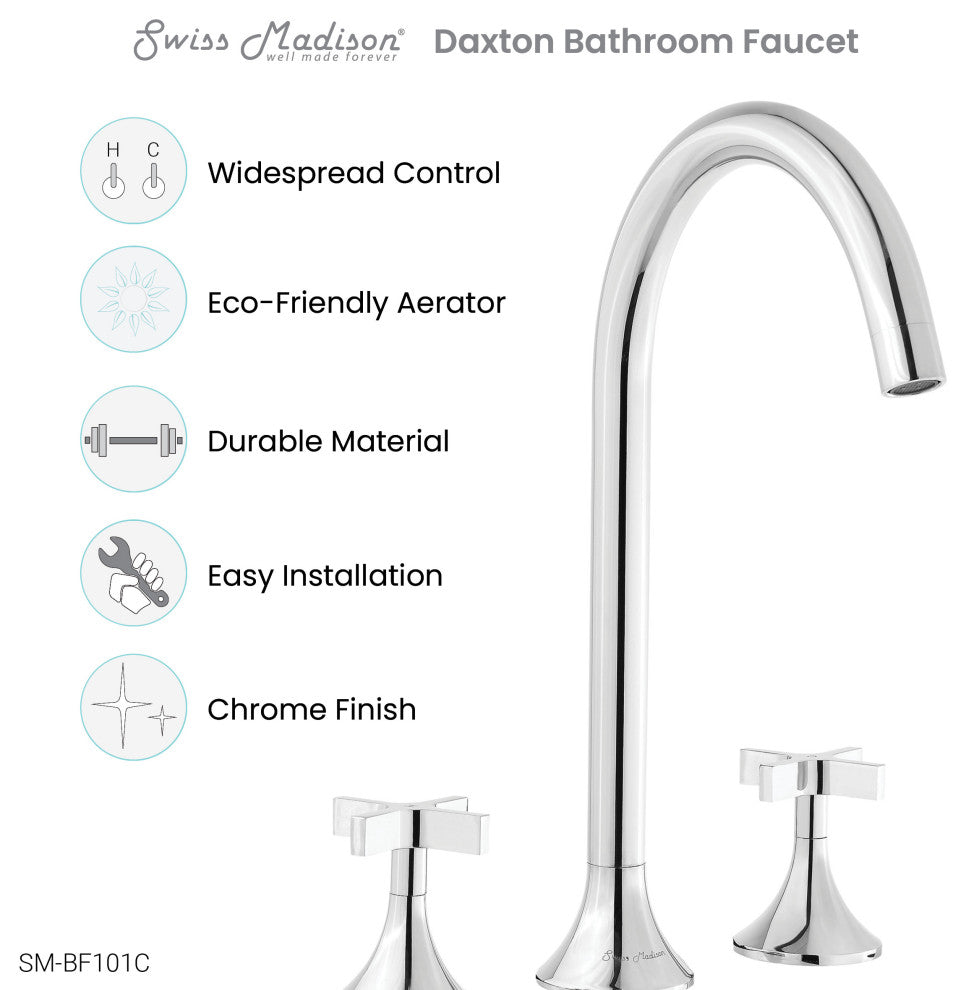 Daxton 8" Widespread, Cross Handle, Bathroom Faucet, Chrome