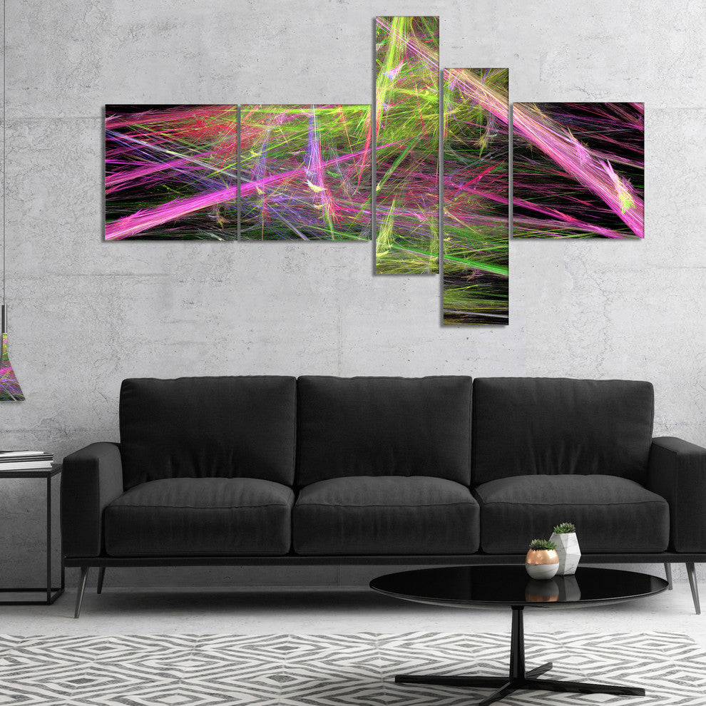 Green Pink Magical Fractal Pattern, Abstract Canvas Wall Art, 60"x32", 5 panels