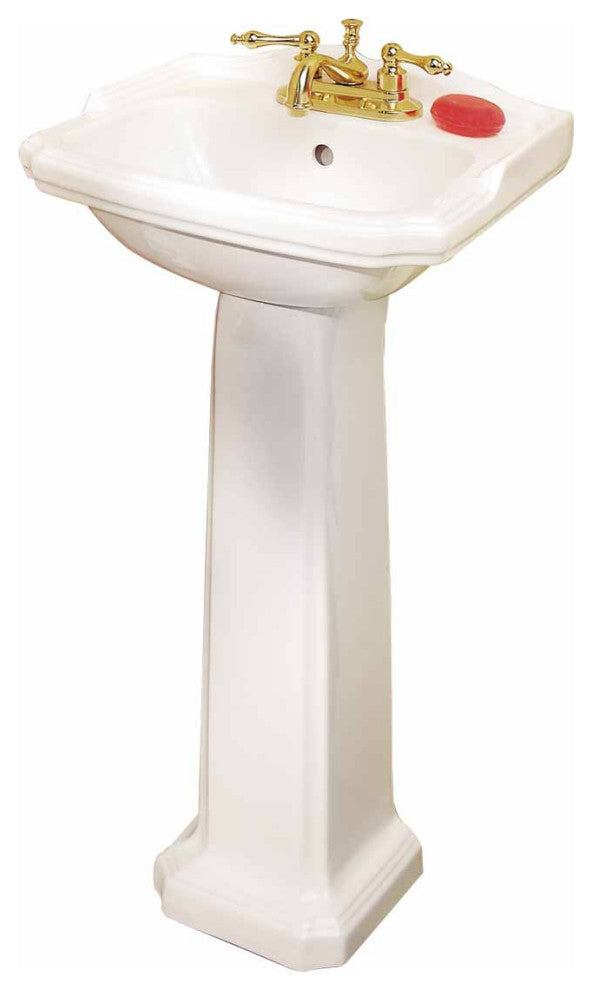 Cloakroom 19" Bathroom Pedestal Sink Combo White Space Saver with Faucet Holes