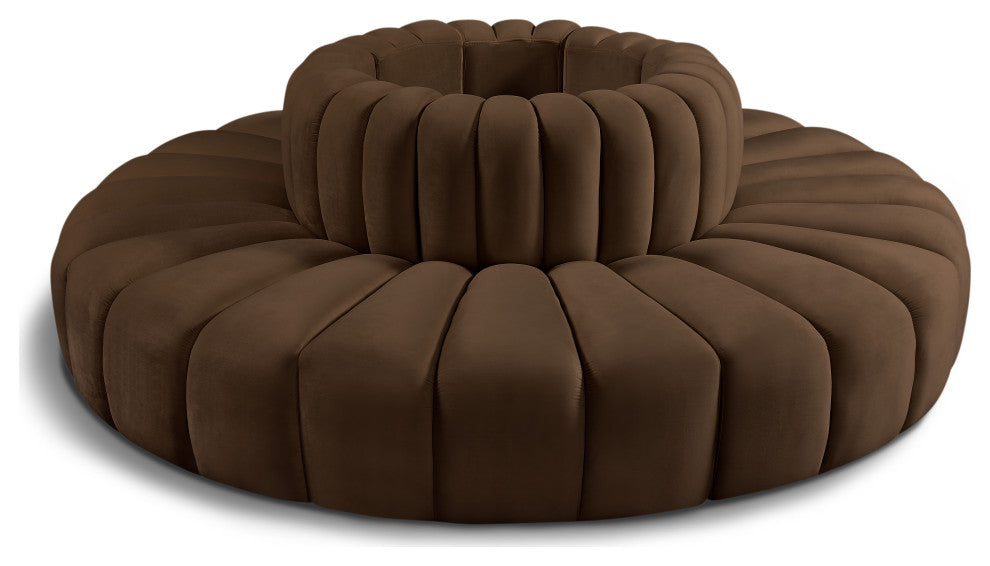 Arc Upholstered Outward Curved Modular Sectional, Brown, 8-Piece: Reverse Corner (8), Velvet